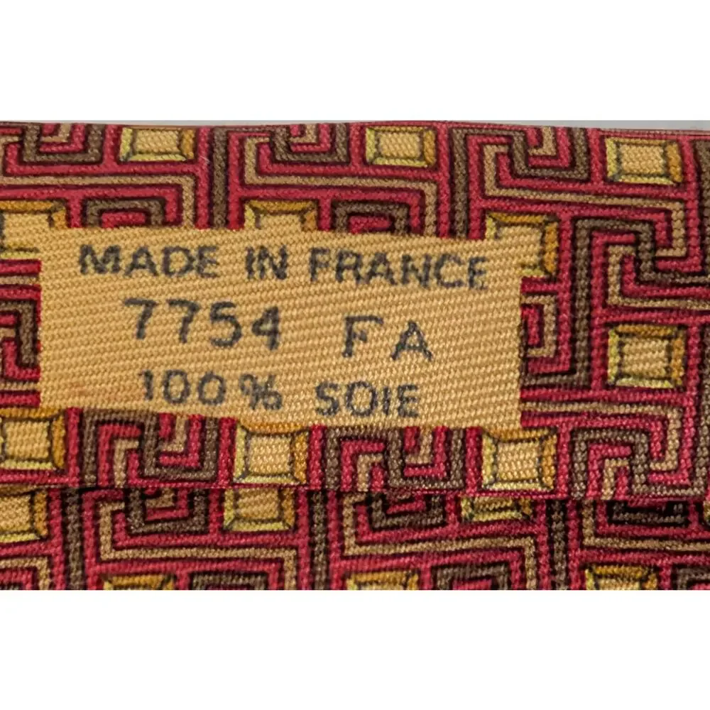 Vintage Hermès 100% Silk Men's Red Tie With Geometric Interlocking Maze